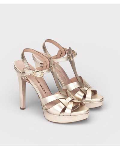sandalias Pedro Miralles platino frontal piel metalizada