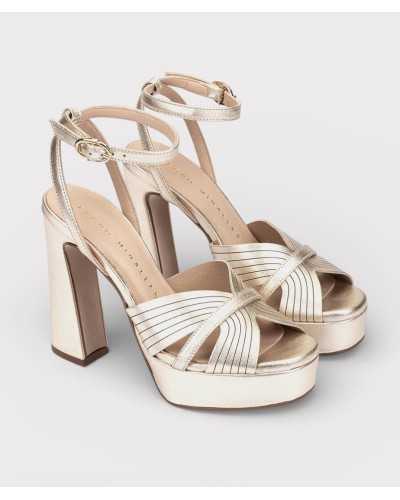 sandalias Pedro Miralles platino lateral piel metalizada