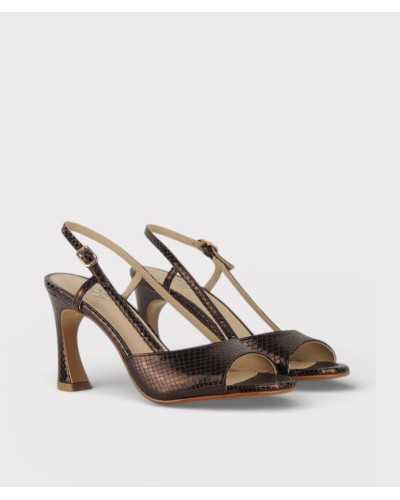 sandalia joni palat coffee frontal par piel serpiente metalizada