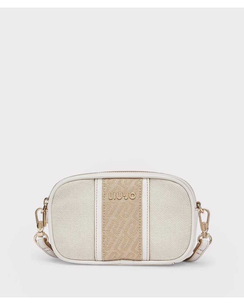Bolso bandolera Liu Jo beige en lona jacquard vista frontal