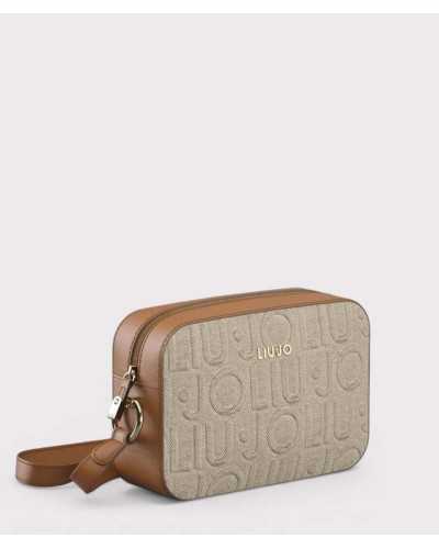 Bandolera Liu Jo beige lino con asa corta marrón vista lateral