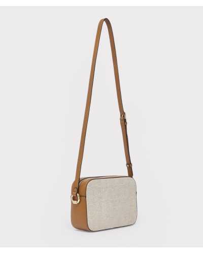 Bolso bandolera Liu Jo beige lino relieve perfil lateral con correa larga