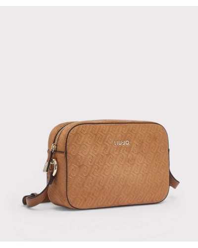 Bolso bandolera Liu Jo marrón antelina perfil lateral con correa larga ajustable