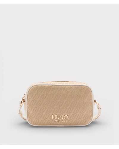 Bolso bandolera Liu Jo Milano beige jacquard monograma dorado vista frontal