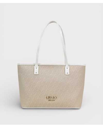 Bolso tote Liu Jo Milano beige jacquard monograma integral vista frontal