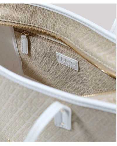 Interior bolso tote Liu Jo Milano beige jacquard con bolsillo cremallera dorada