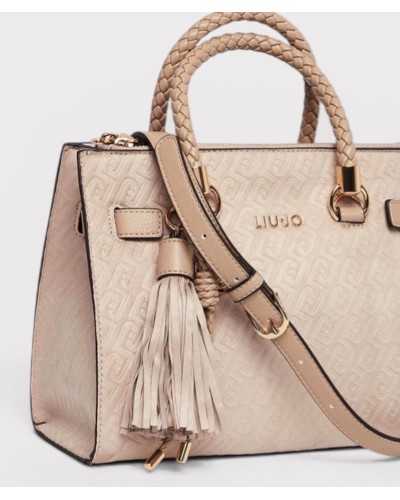 Bolso satchel Liu Jo beige con correa de hombro ajustable detalle de colgante flecos