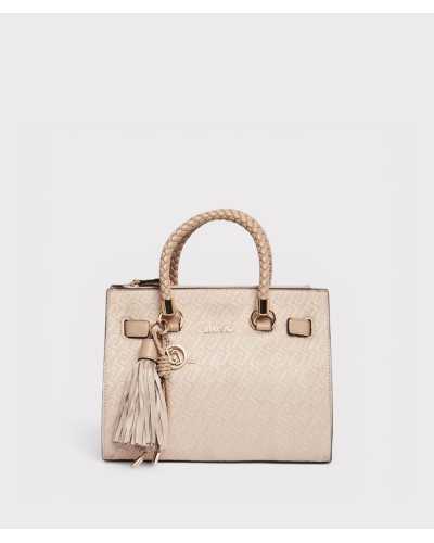 Bolso satchel Liu Jo beige monograma en relieve asas trenzadas vista trasera