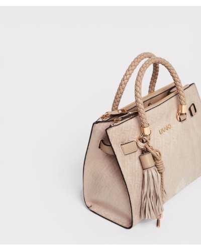 Bolso Liu Jo beige satchel lateral con flecos y asas trenzadas detalle