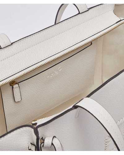 Detail of gold zipper and side cord on Liu Jo white large tote Lapislazzu