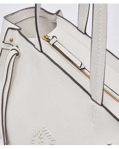 Detail of gold zipper and side cord on Liu Jo white large tote Lapislazzu