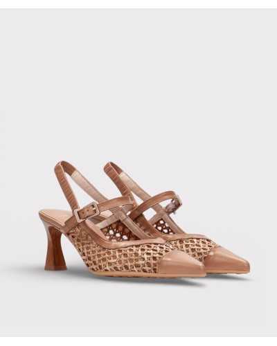 slingback Hispanitas Giorgia camel rafia piel tres cuartos frontal
