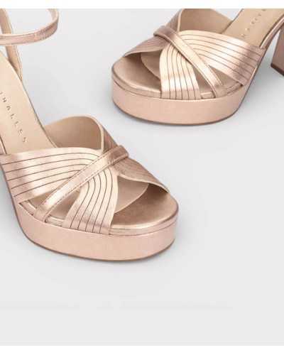 sandalias Pedro Miralles rosa metal detalle tiras piel metalizada