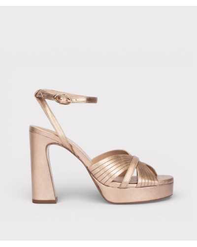 sandalias Pedro Miralles rosa metal frontal piel metalizada