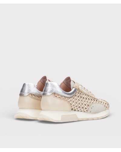 sneaker Hispanitas Oregon crema rafia piel trasera contrafuerte plateado