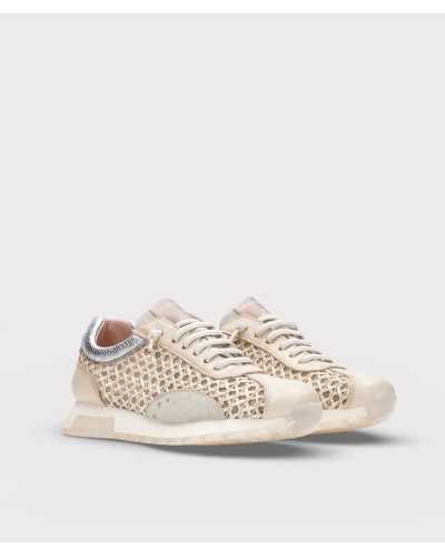 sneaker Hispanitas Oregon crema rafia piel tres cuartos frontal