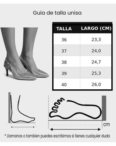 guía de tallas zapato destalonado Unisa