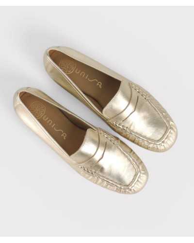 mocasin unisa platino vista superior piel metalizada