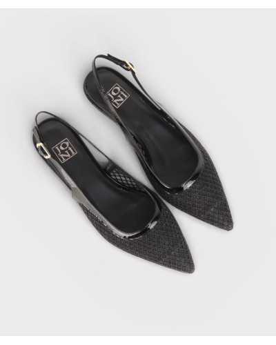 Joni 30384 black leather mesh slingback pointed toe top view pair