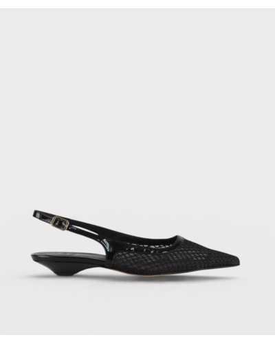 Joni slingback black leather mesh pointed toe kitten heel side view