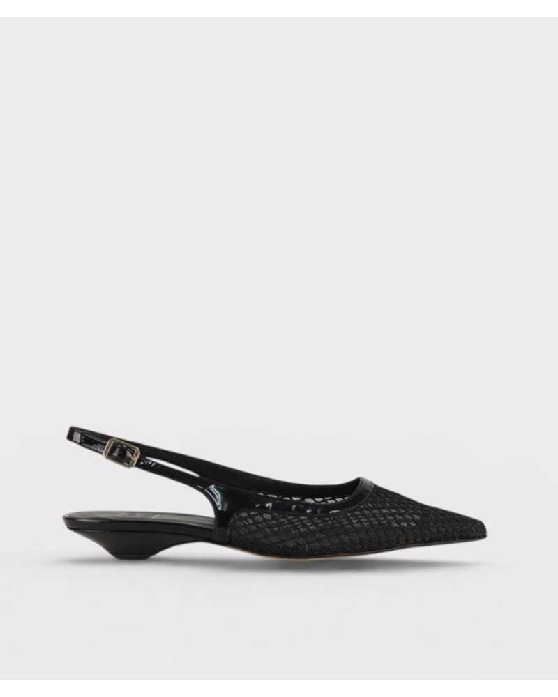 Joni slingback black leather mesh pointed toe kitten heel side view