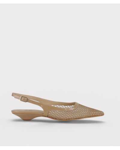 Joni slingback camel leather mesh pointed toe kitten heel side view