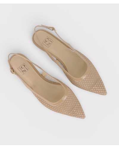 Joni slingback camel leather mesh pointed toe top view pair