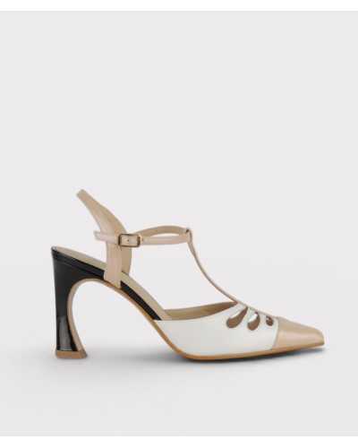 Joni white napa nude patent t-bar slingback sculptured heel side view