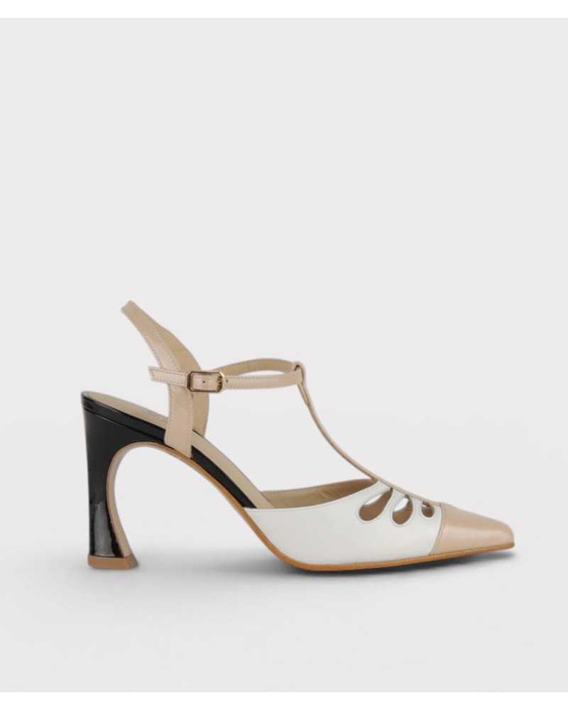 Joni white napa nude patent t-bar slingback sculptured heel side view