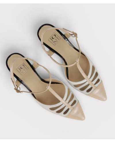 Joni white napa nude patent t-bar slingback top view pair