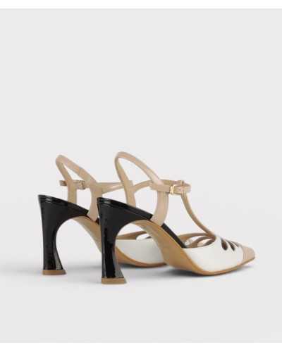 Joni white napa nude patent t-bar slingback black sculptured heel back view