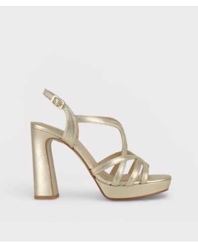 Joni gold metallic leather platform sandal block heel strappy side view