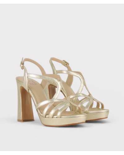 Joni gold metallic leather platform sandal block heel strappy pair front view