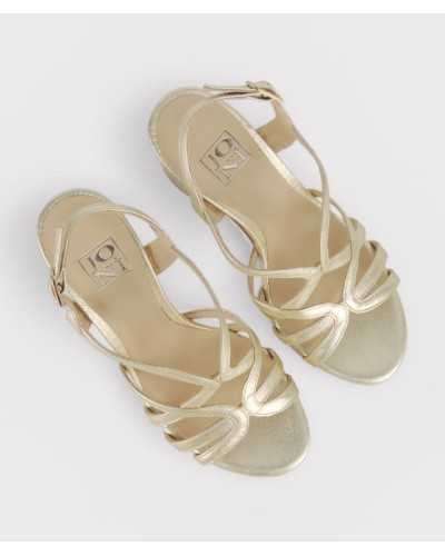Joni gold metallic leather platform sandal strappy top view pair