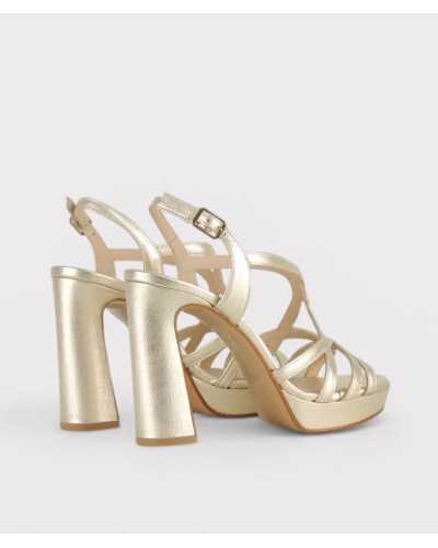 Joni gold metallic leather platform sandal block heel back view