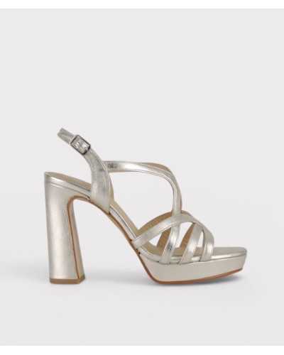 Joni silver metallic leather platform sandal block heel strappy side view