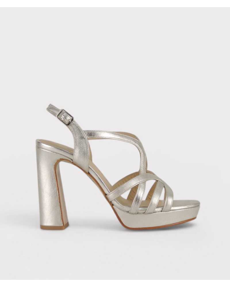 Joni silver metallic leather platform sandal block heel strappy side view Joni silver metallic leather platform sandal block heel strappy side view