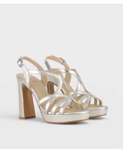 Joni silver metallic leather platform sandal block heel strappy pair front view