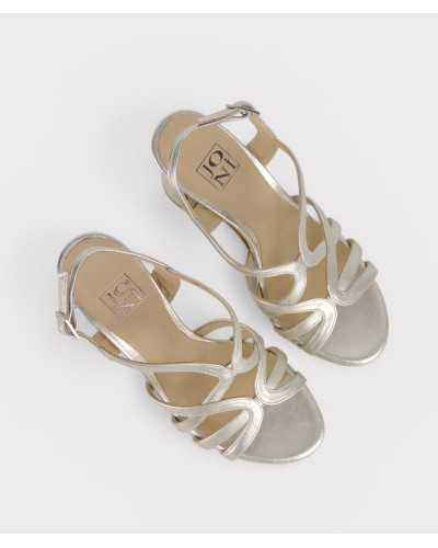 Joni silver metallic leather platform sandal strappy top view pair