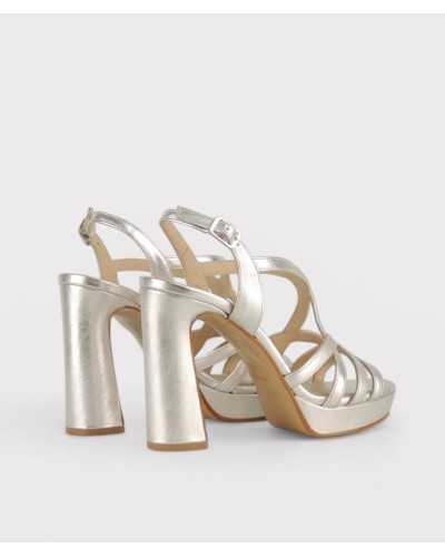 Joni silver metallic leather platform sandal block heel back view