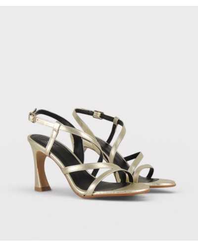 Joni gold metallic leather strappy sandal square toe top view pair