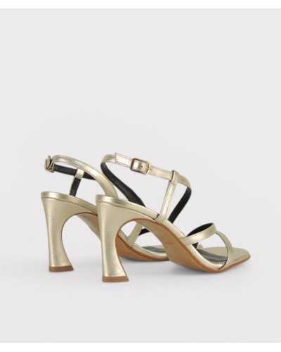 oni gold metallic leather strappy sandal wide heel back view