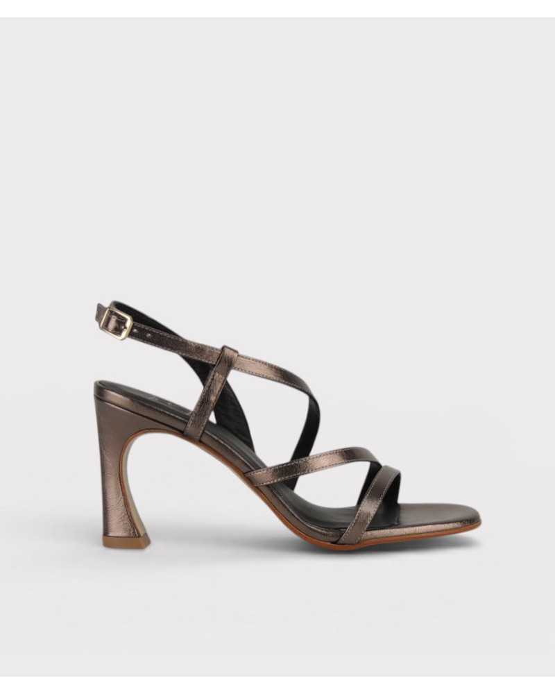 Joni bronze metallic leather strappy sandal wide heel square toe side view Joni bronze metallic leather strappy sandal wide heel square toe side view