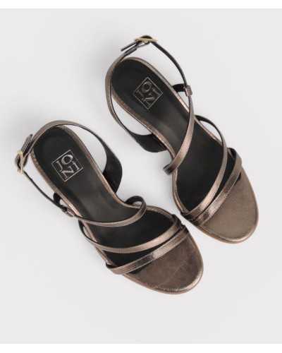Joni bronze metallic leather strappy sandal square toe top view pair