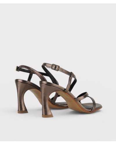Joni bronze metallic leather strappy sandal wide heel back view