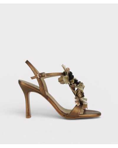 Joni heeled sandal bronze metallic leather handmade flowers side view