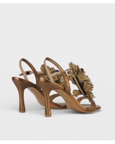 Joni bronze heeled sandal back view slingback buckle 9cm heel