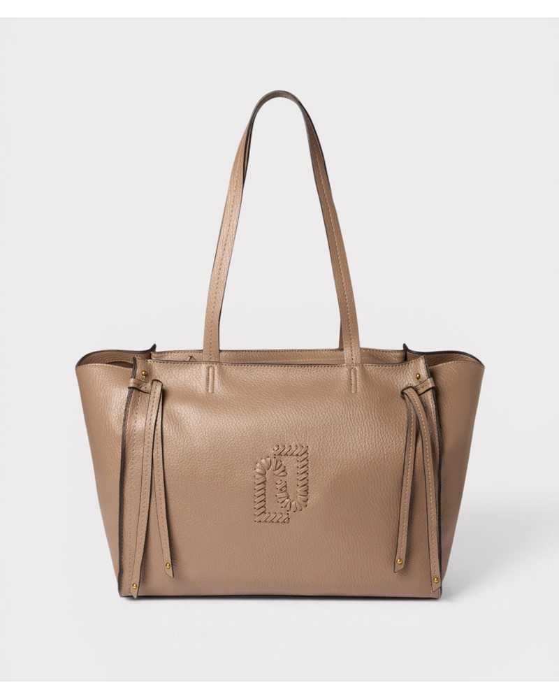 Liu Jo bolso tote marrón vista frontal con logo LJ bordado y herrajes dorados