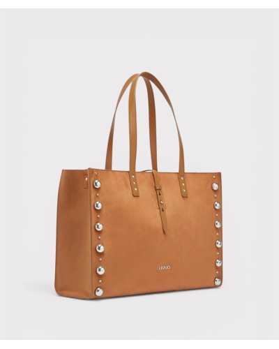 Liu Jo bolso tote marrón Doba vista lateral con tachuelas esféricas plateadas