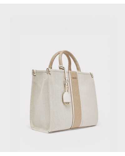 Liu Jo bolso tote beige Ridhi vista lateral con correa larga ajustable